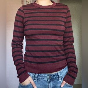 Striped Burgundy and Black Long Sleeve Top